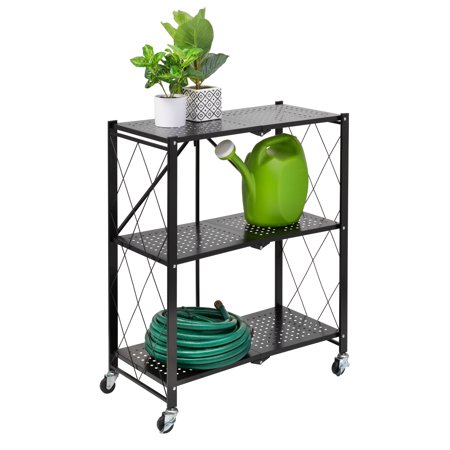 Honey Can Do Collapsible 3-Tier Metal Shelf on Wheels  Black
