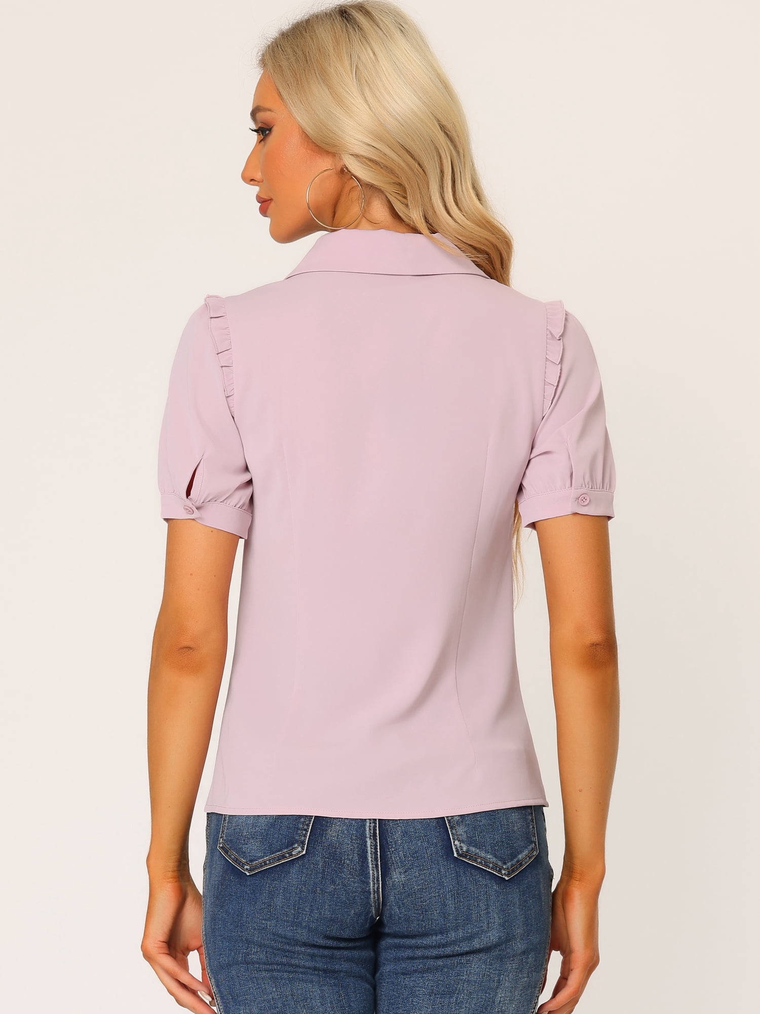 DARING DIVA Women's Peter Pan Collar Short Sleeve Button Front Shirts XS Pink