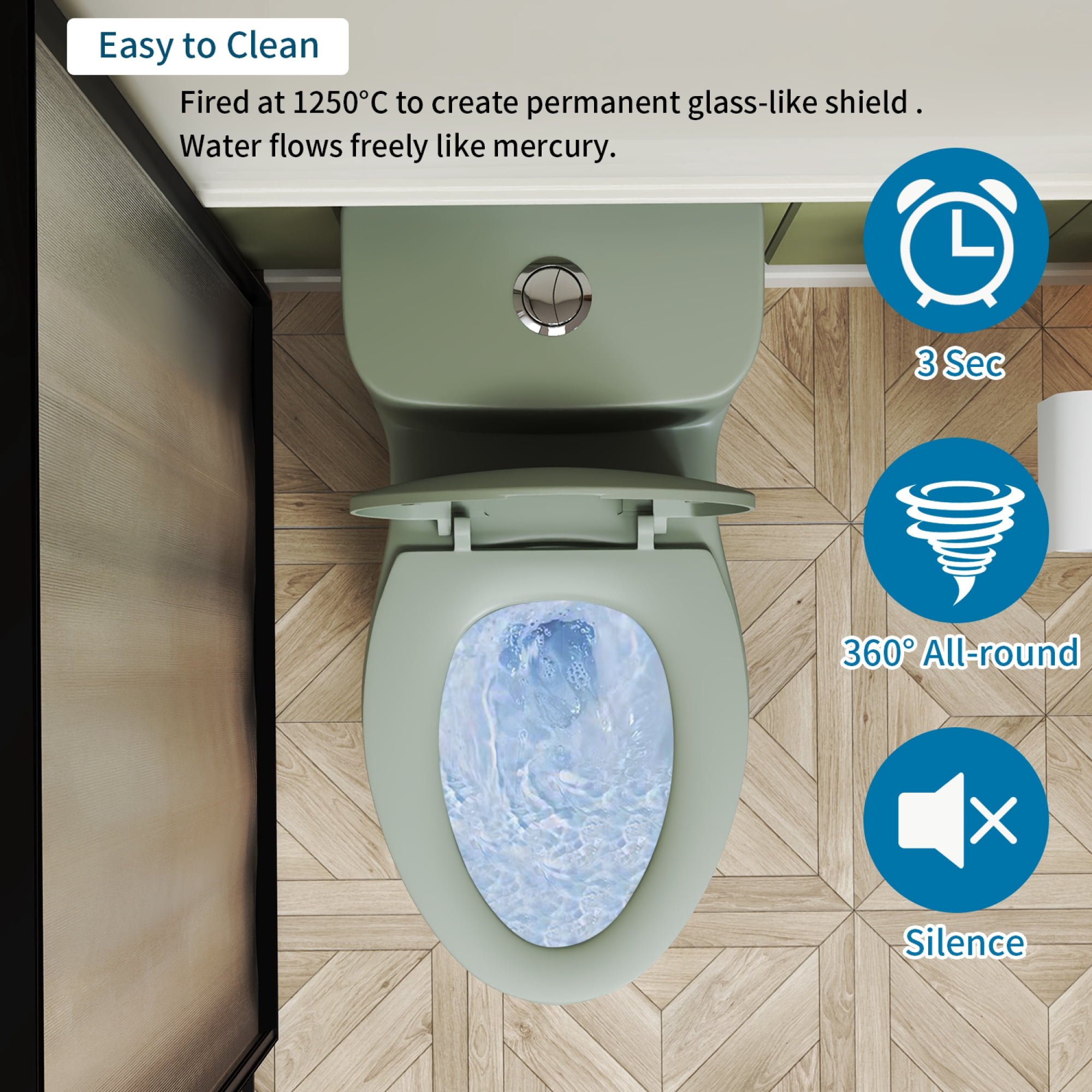 One-Piece Toilet,Powerful & Quiet Dual Flush Modern Toilet with Comfort Chair Seat,1.1/1.6 GPF,Green