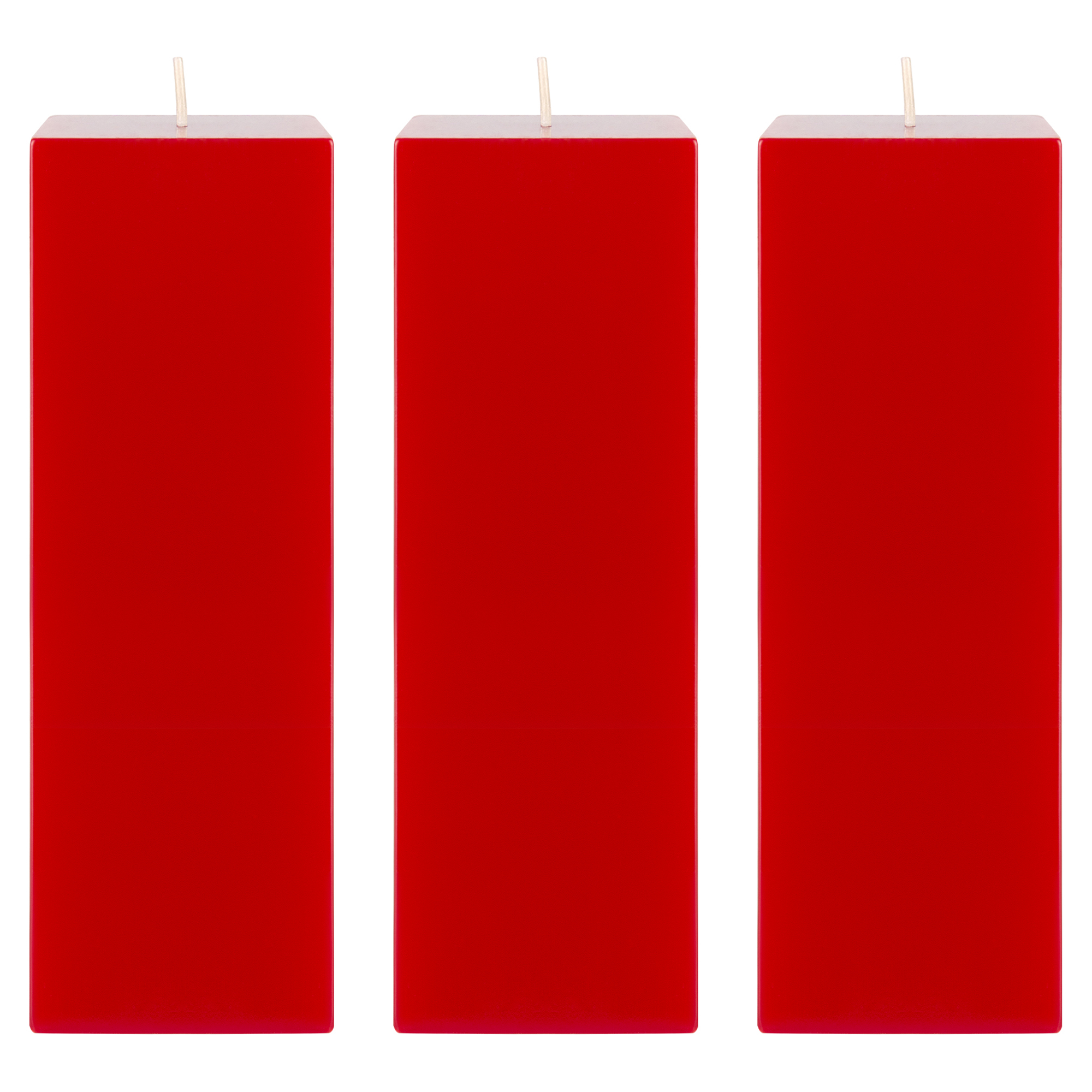 Mega Candles 3 pcs Unscented Red Square Pillar Candle, Hand Poured