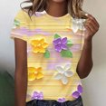 thumbnail image 5 of Liquidation Fatuov T-Shirts à Col Rond Grande Taille pour Femmes Manches Courtes Imprimé Floral T-Shirts Graphiques Été Hauts Doux Multicolores, 5 of 5