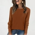 thumbnail image 5 of Lenpel Women's Tops Textured Long Sleeve Crew Neck Solid Color T Shirts Soft Casual Tees Loose Tunic Blouses(Coffee,X-Large), 5 of 7