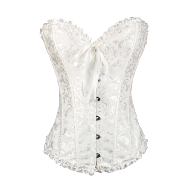 Camisola con corsé floral de jacquard y cordones para mujer, ropa de club con varillas de acero en espiral blanco