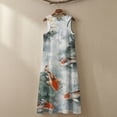 thumbnail image 5 of Xoenoiee Koi Fish Lotus Leaf Print Summer Dresses for Women 2026, Sleeveless Crewneck Maxi Dress with Pockets, Cotton Linen Loose Fit Sundress for Beach Vacation and Resort Wear, Size S, 5 of 7