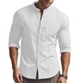 thumbnail image 3 of ZZwxWA Mens Crew Neck Long Sleeve Shirt Casual Solid Color Blouse Button Down Up Holiday Shirts Fit Versatile Tshirt Tops Cotton Linen, 3 of 6
