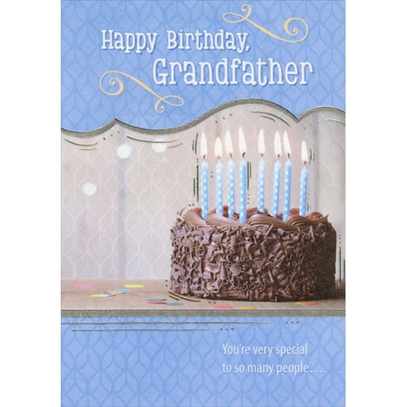 Designer Greetings Chocolate Cake with Eight Blue Candles Birthday Card for Grandfather