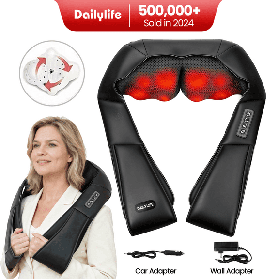 DAILYLIFE Shiatsu Neck and Back Massager with Heat, Electric Deep Kneading Massager for Neck Pain, Shoulder, Waist, Leg and Foot, Stress Relief for Men, Women, Mom, Dad