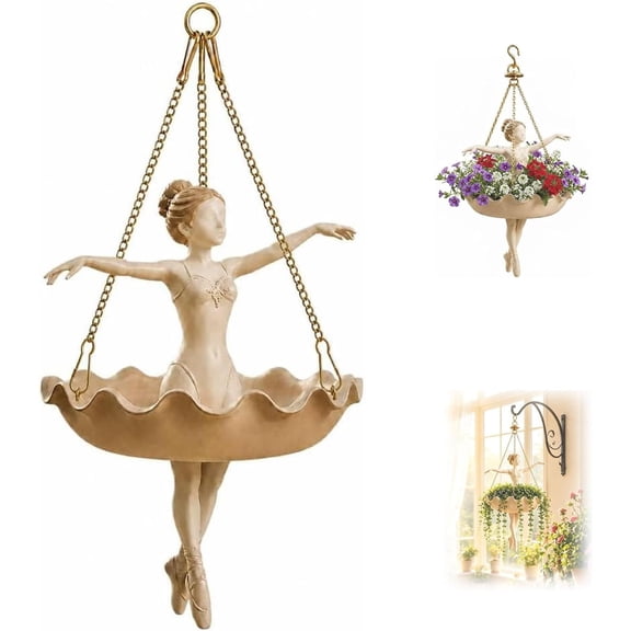Resin Ballerina Hanging Planter with Chains | Indoor Flower Pot for Trailing Plants Art Decor
