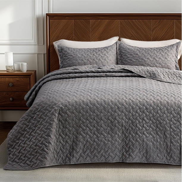Colcha Bedsure tamaño king, gris ligero, con 2 fundas de almohada