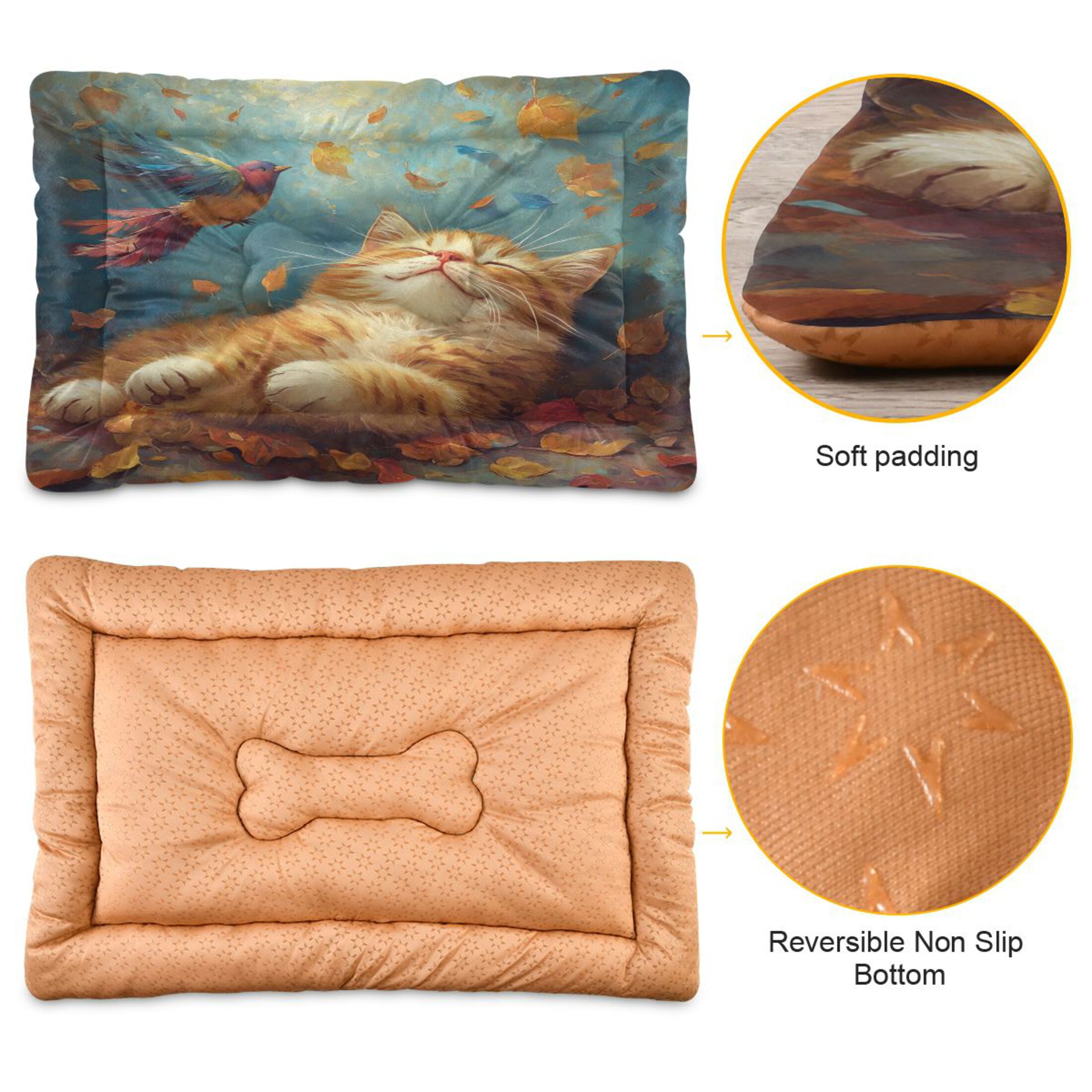 Qxltty Orange Cat Leaf Fall Ped Pad Wear-resistant and Hard to Bite Through Sleeping Pad for Small Medium Large Dogs Winter Pet Bed 36×24in