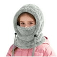 thumbnail image 2 of Xdegoge Kids Balaclava 3 in 1 Beanie Hat with Scarf and Mask for Boys Girls Sherpa Fleece Adjustable Drawstring Warm Snow Winter Hats Plush Face Cover Ski Caps, 2 of 6