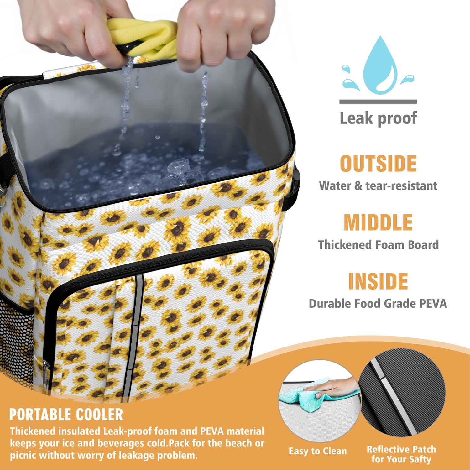 Travel Cooler Bag - White Sunflower Camping Beer Cooler Backpack with Bottle Opener- Waterproof Insulated Picnic Backpacks - Cooler Bag for Beach
