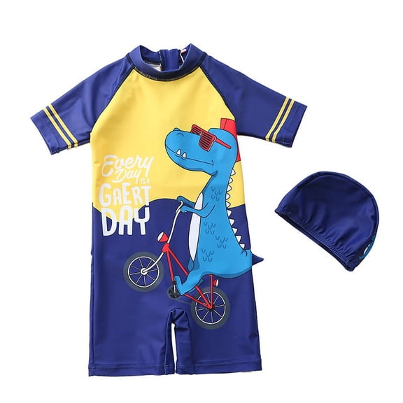 Toddler Children Swimwear Suit Print UV Kids Boys Summer Beach Clothes Bathing Suit Swimming Diving One Piece Swimsuit With Cap A9