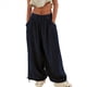 thumbnail image 2 of Pantalones Holgados Informales de Algodón para Mujer, de Pierna , con Costuras de Cordón y Bolsillos. Azul Oscuro L, 2 of 9