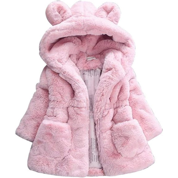 YOUI-GIFTS Baby Girls Faux Fur Winter Warm Coats,Hooded Rabbit Ears Jacket Cloak Snowsuit Warm Outerwear Faux Fur Fleece Jacket
