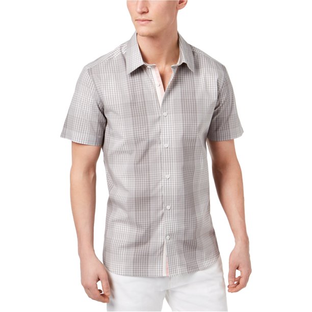 Ryan Seacrest - Camisa con botones a cuadros para hombre, gris, mediano