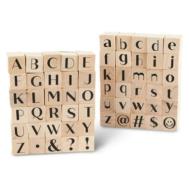 Wood Rubber Stamps, Alphabet Stamp Set (0.6 x 0.6 x 0.9 Inches, 60 Pieces)