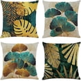 thumbnail image 1 of Fundas de almohada TANGJMXG paquete de 4 hojas verdes y doradas 18 X 18 pulgadas, 1 of 5