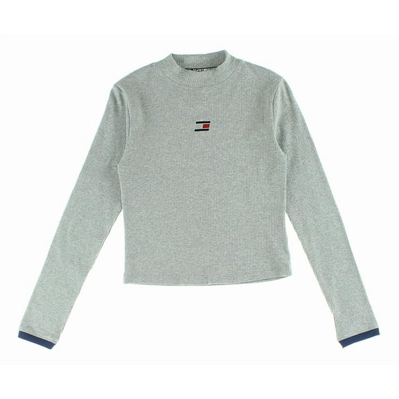 Tommy Hilfiger Crop Ribbed Mock Neck Womens Active Shirts & Tees Size L, Color: Grey