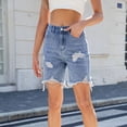 thumbnail image 2 of SWSMCLT Women's Jean Denim Shorts Mid Rise Shorts Pocket Button Casual Shorts Fashion Distressed Summer Light Blue Medium, 2 of 5
