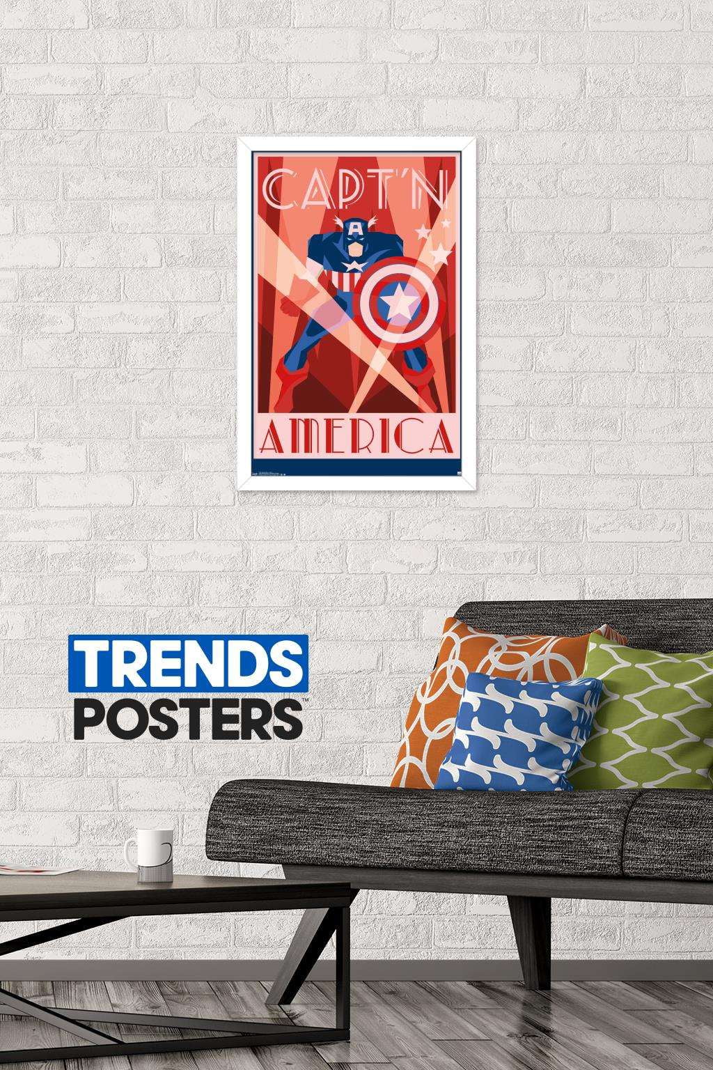 Marvel Comics - Captain America - Art Deco Wall Poster, 14.725" x 22.375", Framed