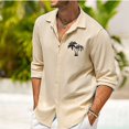 thumbnail image 1 of Camisa de hombre de 5 colores con estampado de árbol de coco, camisa con botones de solapa, camisa de manga larga para exteriores, camisa de diseñador de moda informal, 1 of 6