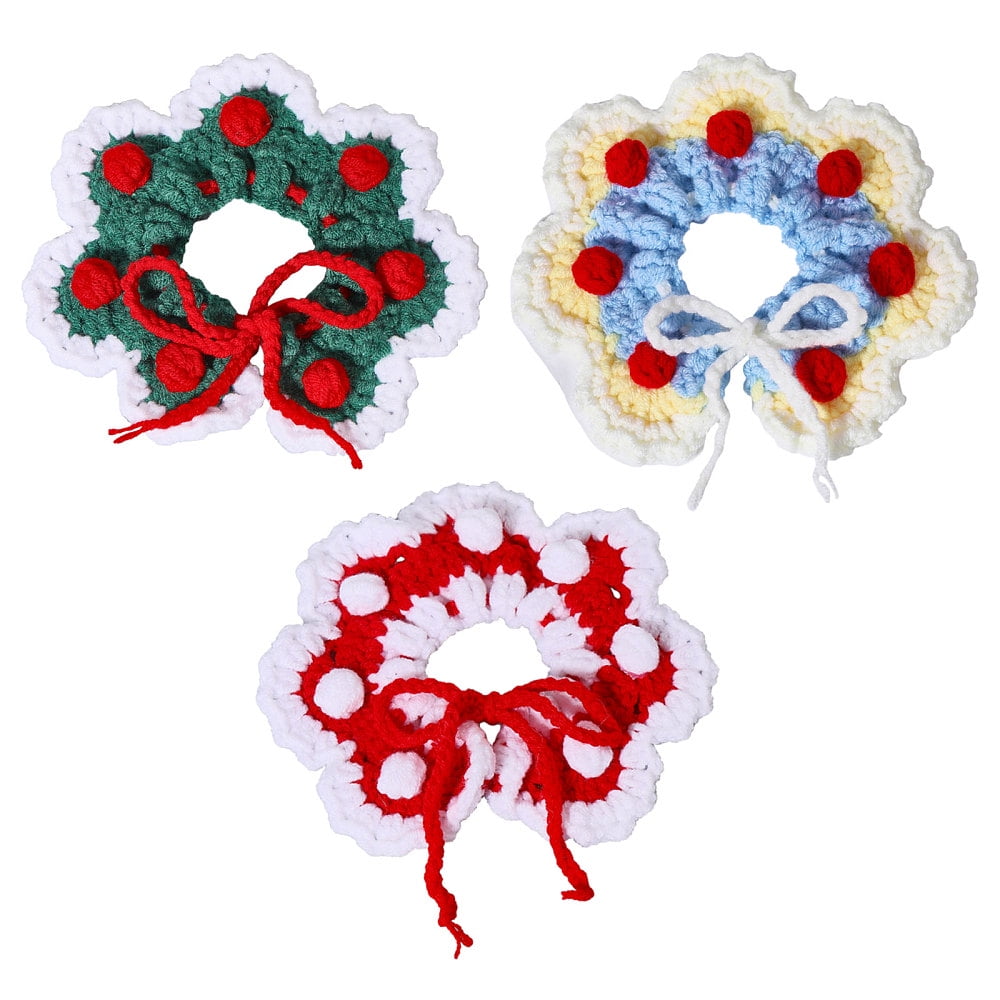 3Pcs 3 Colors Polyester and Cotton Dog Flower Pet Collar Pet Bib Mixed Color 430x50x11mm 1pc/color diy