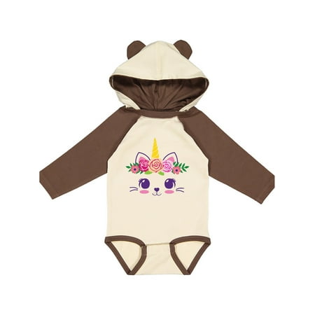 

Inktastic Cute Unicorn Cat Face with Flowers Gift Baby Girl Long Sleeve Bodysuit