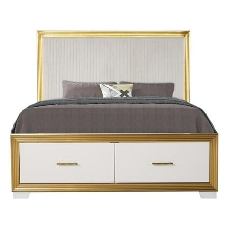 Obsession Contemporary Style King Tufted Bed Made with Wood in Gold Finish