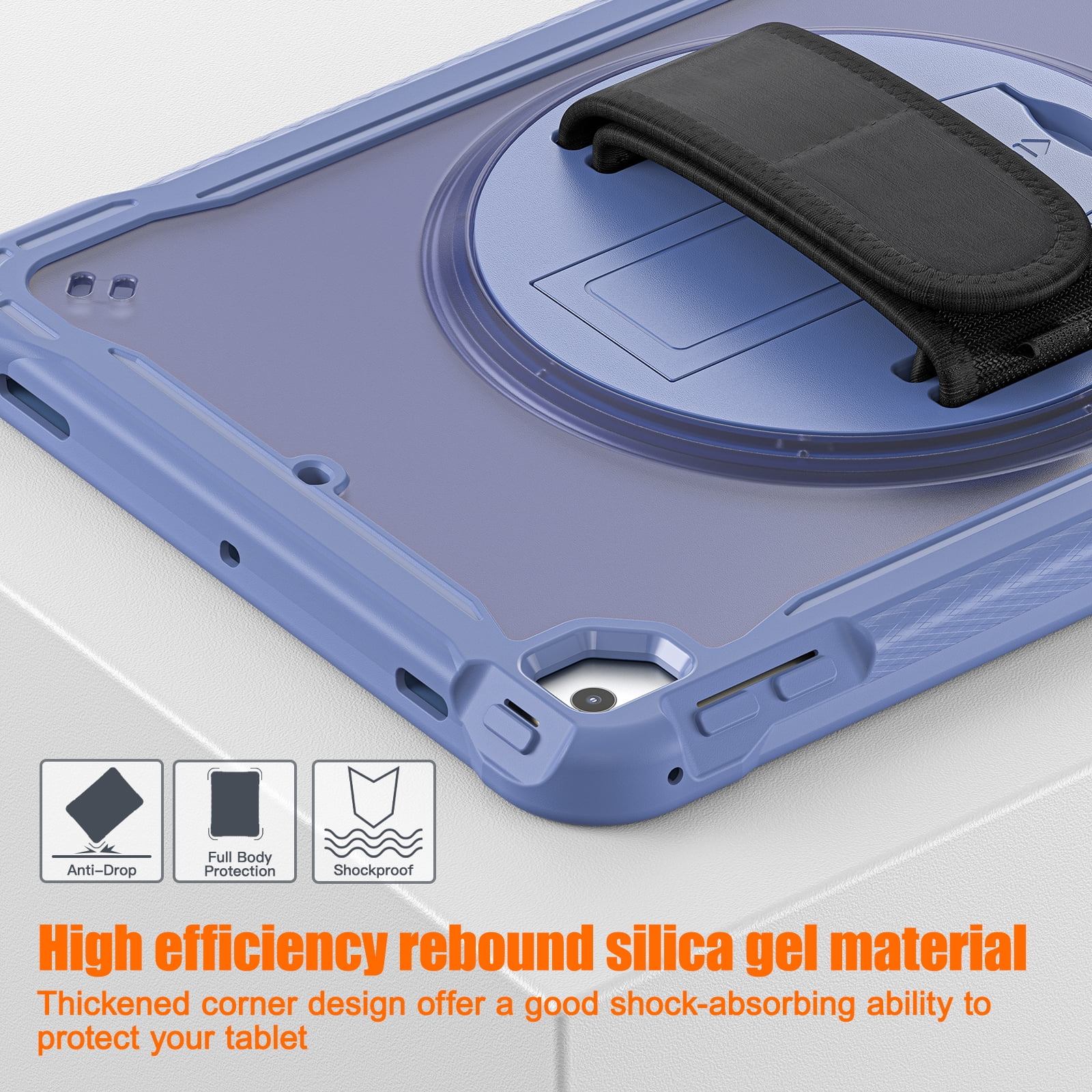 Dteck Case for iPad Air 2/iPad Pro 9.7"/iPad 5th/6th Generation,Military Grade Shockproof Silicone Protective Cover 360° Rotatable Stand- Shoulder Strap- Handle- Pencil Holder,Grey