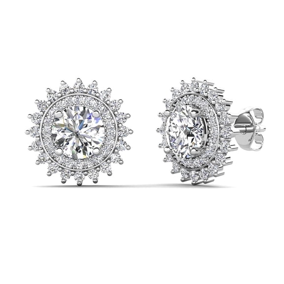 Cate & Chloe Cordelia 18k White Gold Plated Stud Earrings with Simulated Diamonds Gift for Women