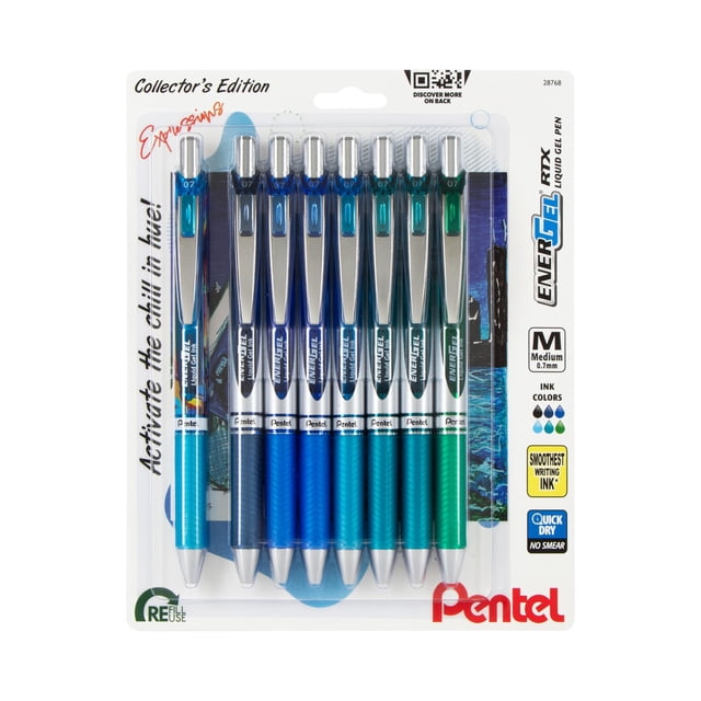 Pen Pentel EnerGel RTX, gel líquido retráctil, 0,7 mm, paquete de 8