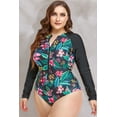 thumbnail image 3 of BeautyIn Women's Plus Size One Piece Swimsuit Zip Swimwear Flora Patchwork Rash Guard, 3 of 6