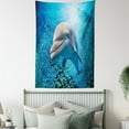 thumbnail image 4 of Sea Animals Decor Tapestry, A Bottlenose Dolphin in Ocean Fish Sunlight in Marine Natural Underwater, Wall Hanging for Bedroom Living Room Dorm Decor, 60W X 80L Inches, Blue Grey, by Ambesonne, 4 of 5