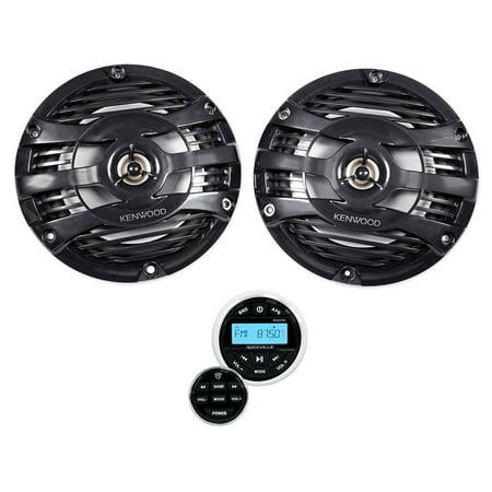 (2) Kenwood KFC-1653MRB 6.5" 600w Marine Boat Speakers+Bluetooth Gauge Receiver