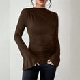 thumbnail image 2 of ManxiVoo Ribbed Boat Neck Bell Sleeve Top for Women Long Sleeve Ruched Detail Y2K Inspired Going Out Tops 2025 Trendy Casual Wear M Size Coffee, 2 of 8