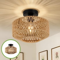HIBIBUD Boho Ceiling Light,Vintage Rattan Semi Flush Mount Ceiling Light Fixture,Hand Woven Chandelier for Hallway,Bedroom,Kitchen,Living Room,Entryway (1PCS)