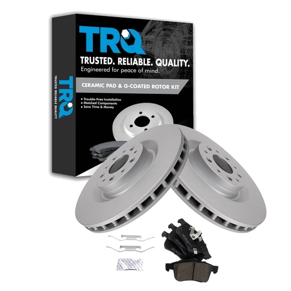 TRQ Front Brake Pad & Rotor Kit Brake Pads Brake Rotor Ceramic Premium G-Coated Fits Select 2014-2020 Fiat 500L