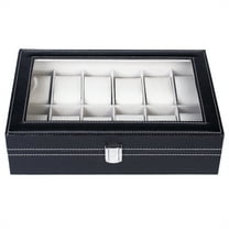 12 Compartments Leather Watch Box Top-Opening Watch Storage Case Portable Watch Organizer Black