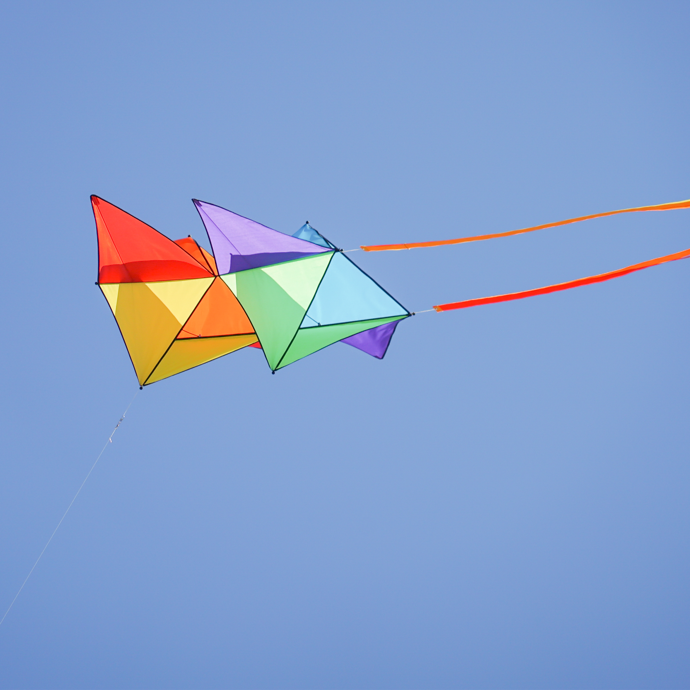 In the Breeze 3371 — Pacific Tri-Kite — Large Colorblock Cellular Single-Line Kite with Color-Coordinated Streamer Tails; Kite Line Included
