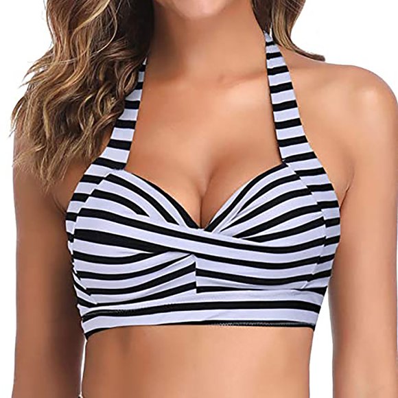 Cameland Hauts de Bikini pour Femmes Mode Doux pour la Peau Maillot de Bain Multicolore à Dos Nu Froncé Taille Haute Maillot de Bain pour Femmes