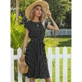 thumbnail image 2 of Womens Summer Dresses Cap Sleeve Polka Dot Falten Midi Dress 2024 Fashion O Neck Casual Fit Tiered Boho Beach Vacation Sundress (Black,XX-Large), 2 of 5