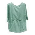 thumbnail image 5 of Luowei Women's Cotton Linen Striped Shirt - Casual Loose Fit Crew Neck 3/4 Sleeve Top, Green, M, 5 of 5