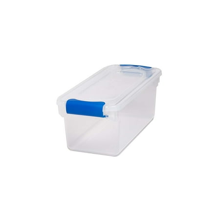 Homz 7.5 Qt. Plastic Latching Shoebox Storage Container with Blue Latches, (Available in Set of 5 or Set of 10)