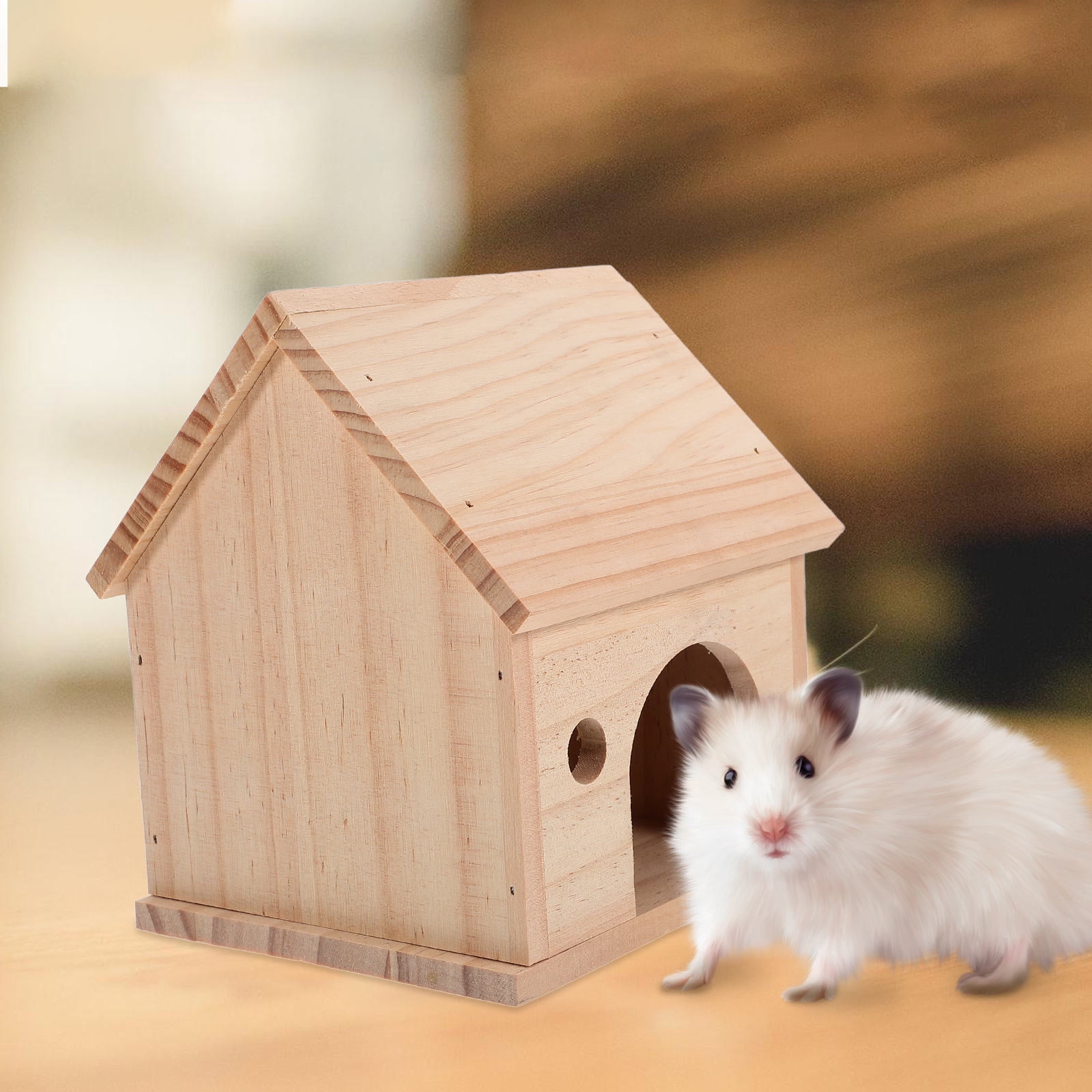 HONMEET Compact Wooden Hamster House Hideout Small Animal Cage Accessory Nesting Hut for Dwarf Hamsters Gerbils and Mice