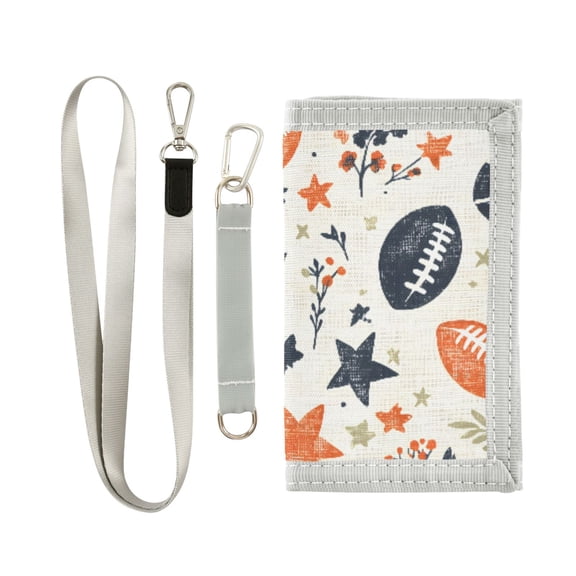 JIALIOU Nylon Trifold Card Wallet with ID Window Zipper Pocket for Men Women Teen Rugby Leaves Star