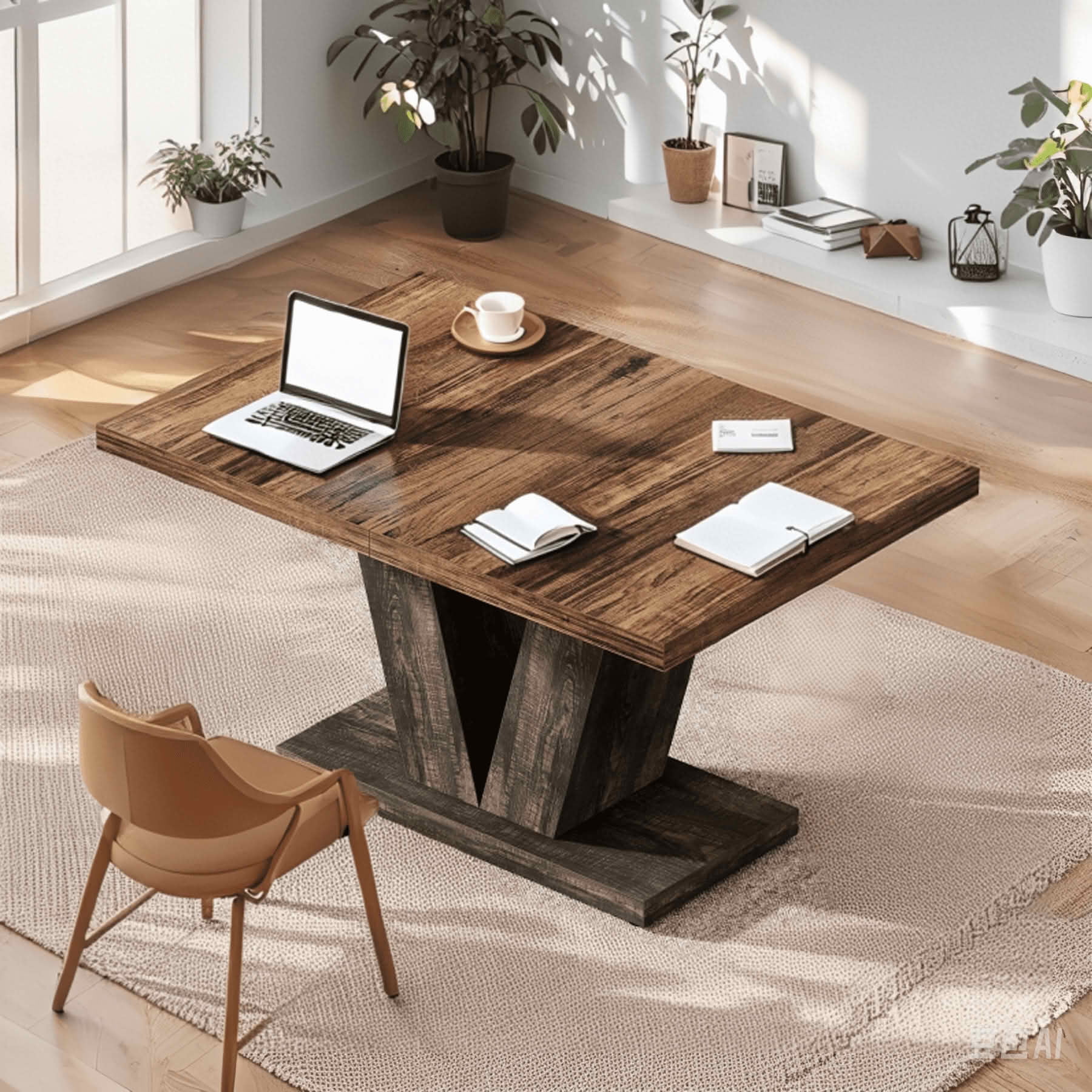 MAYEERTY 47 Inch Farmhouse Black Brown Dining Table, Heavy Duty Pedestal Kitchen Table Seats 4-6 for Home Café