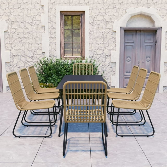 vidaXL Ensemble de Salle à Manger d'Extérieur 9 Pcs en Rotin Poly et Verre