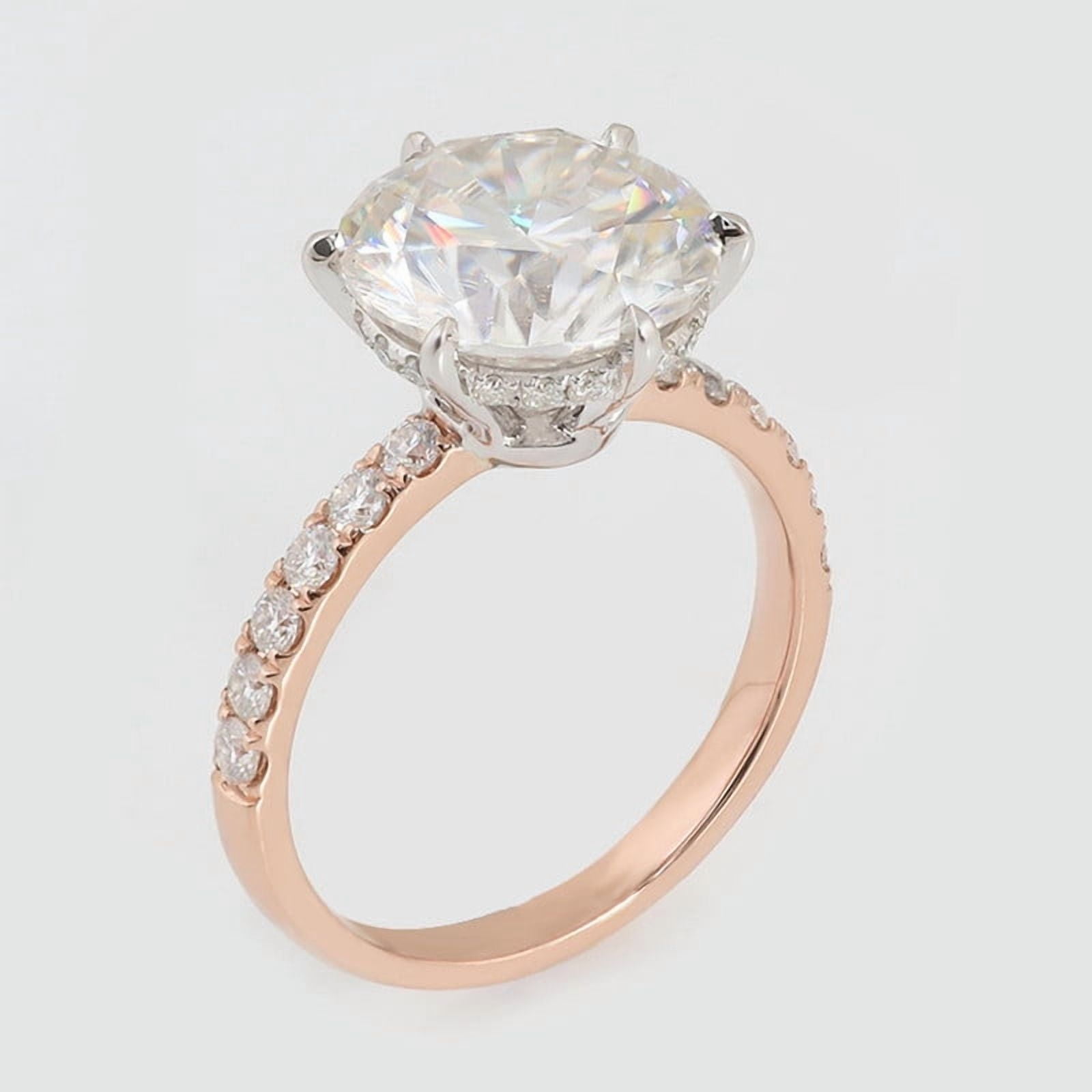 solitaire jewels 3CT Round Moissanite Hidden Halo Engagement Ring For Women, 18K Rose Gold