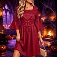 thumbnail image 3 of Renaissance Dress Women Peasant Medieval Costume Bell Sleeve Square Neck Dresses, 3 of 7